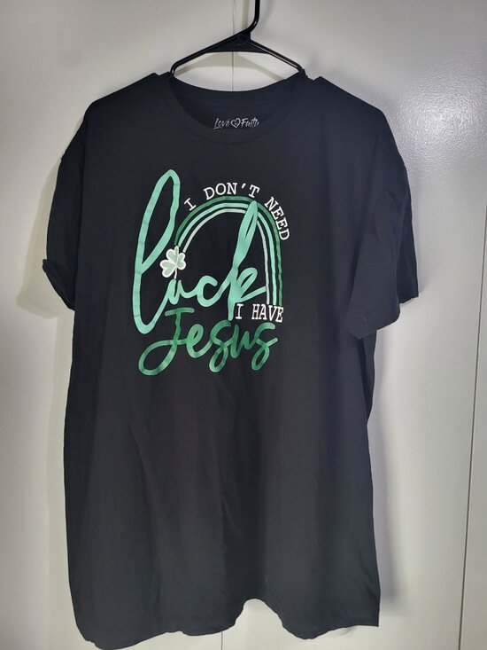 Love In Faith Tops - Love in Faith Womens XL Black Graphic T Shirt St. Patty's Day Jesus Religious